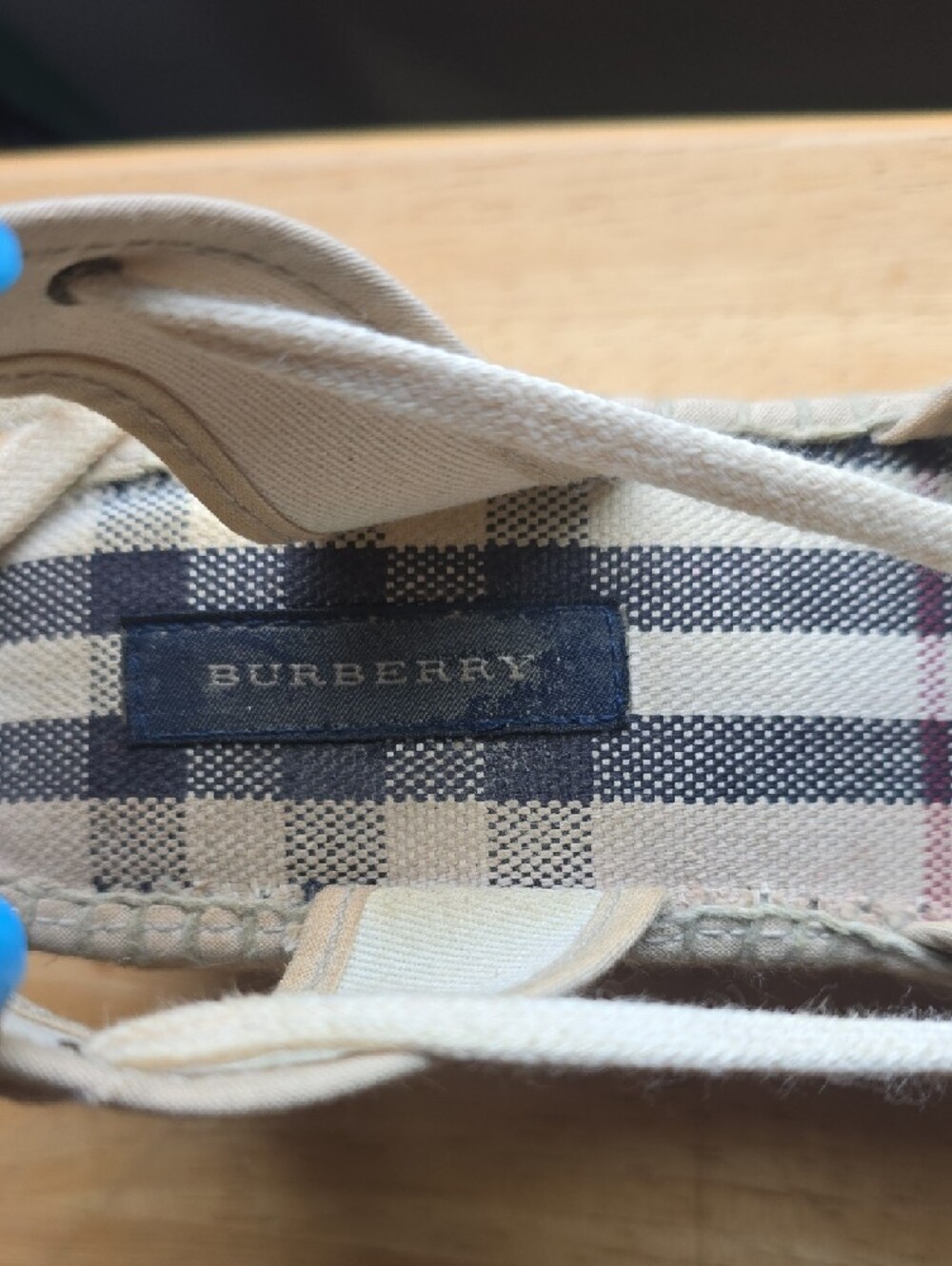 Burberry Plaid Espadrille Lace-Up Sandals in Beige and Navy - Picture 9 of 11